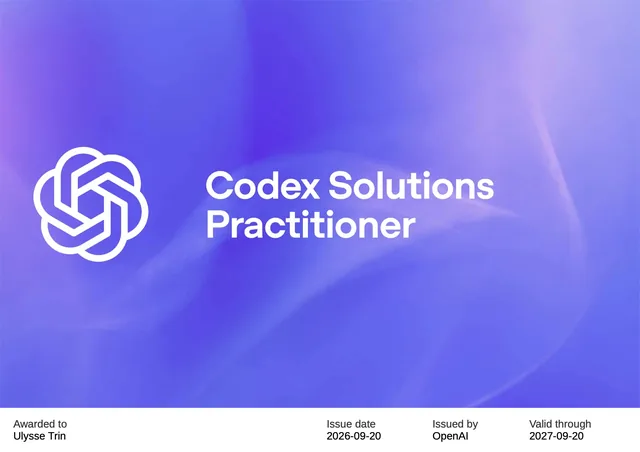 Codex Solutions Practitioner, certificate issued to Ulysse Trin